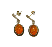 Pair of Sterling Silver Baltic Amber Deco Style Stud Drop Earrings Vintage c1970