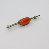 Sterling Silver Cabochon Carnelian Agate Minimalist Bar Brooch Pin Antique c1920