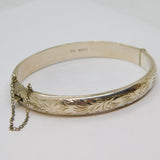 Sterling Silver Floral Pattern Hinged Bangle Bracelet Vintage 1980 London