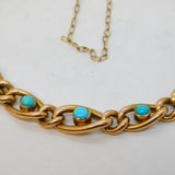 Edwardian 9ct Rose Gold & Turquoise Set Curb Link Bracelet Antique c1910s