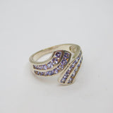 Sterling Silver Graduating Tanzanite Crossover Dress Ring Vintage c1990 Size O