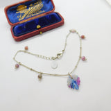 Sterling Silver Charm Bracelet with Colourful Glass Beads & Leaf c1980 Vintage