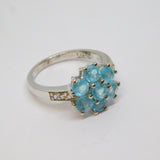 Sterling Silver 7 Blue Topaz & White Sapphire Ring Vintage c1970 Size L 1/2