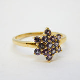Contemporary 9ct Yellow Gold & Iolite Set Floral Cluster Ring Birmingham 2021