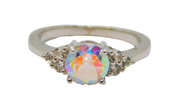 Sterling Silver Iridescent Crystal & White Sapphire Ring Vintage c1970 Size N