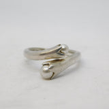 Sterling Silver Two-Pearl Set Floral Form Crossover Ring Vintage c1970