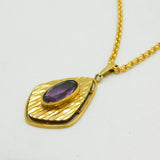Amerikaner Gold Plated Amethyst Set Cable Link Pendant Necklace Vintage