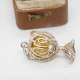 Sterling Silver Amber Set Cartoon Cat Charm Pendant Vintage c1970