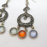 Sterling Silver Indian Style Colourful Glass Hook Earrings Vintage c1980