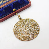 Sterling Silver Gilt Floral Large Drop Charm Pendant Vintage c1970