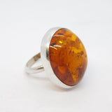 Sterling Silver & Baltic Amber Set Statement Dress Ring Vintage c1970