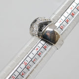 Sterling Silver Black & Clear Crystal Art Deco Style Ring Vintage c1970 Size Q