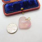 Sterling Silver Carved Rose Quartz Heart Charm Pendant Vintage c1970