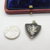 Siam Sterling Silver Niello Enamel Shield Charm Pendant Antique c1930 Art Deco