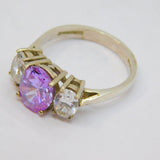 Sterling Silver Purple & White CZ Statement Ring Vintage c1970 Size R