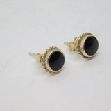 Pair of Sterling Silver Black Enamel Round Patterned Stud Earrings Vintage c1970