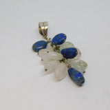 Sterling Silver Rose Quartz & Lapiz Lazuli Cluster Charm Pendant Vintage c1970