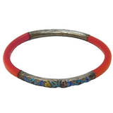 19th Century Chinese Sterling Silver, Enamel & Coral Bangle Bracelet Antique