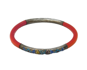 19th Century Chinese Sterling Silver, Enamel & Coral Bangle Bracelet Antique