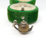 Sterling Silver Bog Oak Set Teapot Charm Pendant Antique c1930 Art Deco