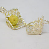 Sterling Silver Filigree Opening Box With Bead Charm Pendant Vintage c1970