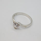 Sterling Silver Twist Set Round CZ Solitaire Dress Ring Vintage c1970 Size S 1/2