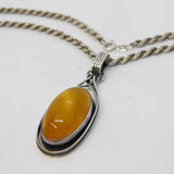 Sterling Silver Modernist Baltic Amber Drop Pendant Necklace Vintage c1960