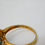 9ct Yellow Gold, Blue Topaz & Diamond Floral Cluster Ring Vintage c1990s