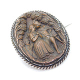 Regency Sterling Silver Mounded Copper Cameo Theatre Scene Brooch Antique