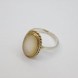 Sterling Silver Oval Mother Of Pearl Patterned Ring Antique c1930 Size N 1/2