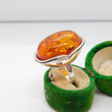 Sterling Silver & Cabochon Baltic Amber Statement Ring Vintage c1980