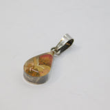 Sterling Silver Miniature Flowers Resin Peardrop Charm Pendant Vintage c1970