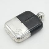 Victorian Silver Plated, Leather & Glass Stirrup Cup Hip Flask Antique c1880