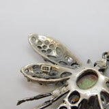 Sterling Silver, Opal & White Topaz Large Dragonfly Necklace Vintage c1990s