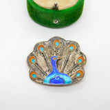 Filigree Sterling Silver Colourful Enamel Peacock Brooch Vintage c1960