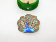 Filigree Sterling Silver Colourful Enamel Peacock Brooch Vintage c1960