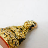 George III 12ct Gold Cased Carnelian Agate Floral Chased Fob Seal Antique c1820