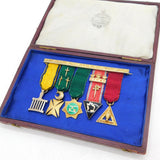 Boxed Edwardian Sterling Silver Gilt Masonic Medal Degree Group Antique
