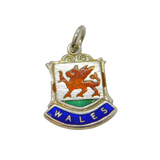 Sterling Silver Enamel Shield Wales Souvenir Charm Pendant Vintage c1970