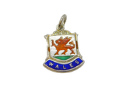 Sterling Silver Enamel Shield Wales Souvenir Charm Pendant Vintage c1970