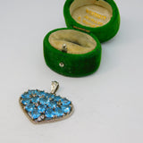 Sterling Silver Blue Glass Set Heart Charm Pendant Vintage c1970