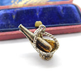 Sterling Silver Champagne in a Gift Basket Charm Pendant Vintage c1970