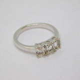 Sterling Silver Triple Stone White Topaz Dress Ring Vintage c1970 Size N 1/2