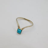 Sterling Silver Turquoise Set Wishbone Form Band Dress Ring Modern c1990 Size O