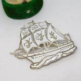 Siam Sterling Silver White Niello Enamel Ship Brooch Antique c1920 Art Deco