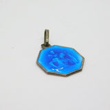 Sterling Silver Blue Enamel St Christopher Souvenir Charm Pendant Vintage c1970s
