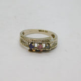 Sterling Silver Colourful Triple Gemstone Dress Ring Vintage c1970 Size P 1/2