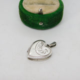 Sterling Silver Floral Pattern Heart Locket Charm Pendant Vintage c1970