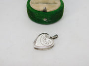 Sterling Silver Floral Pattern Heart Locket Charm Pendant Vintage c1970