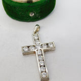 Sterling Silver Paste Set Cross Charm Pendant Vintage c1970